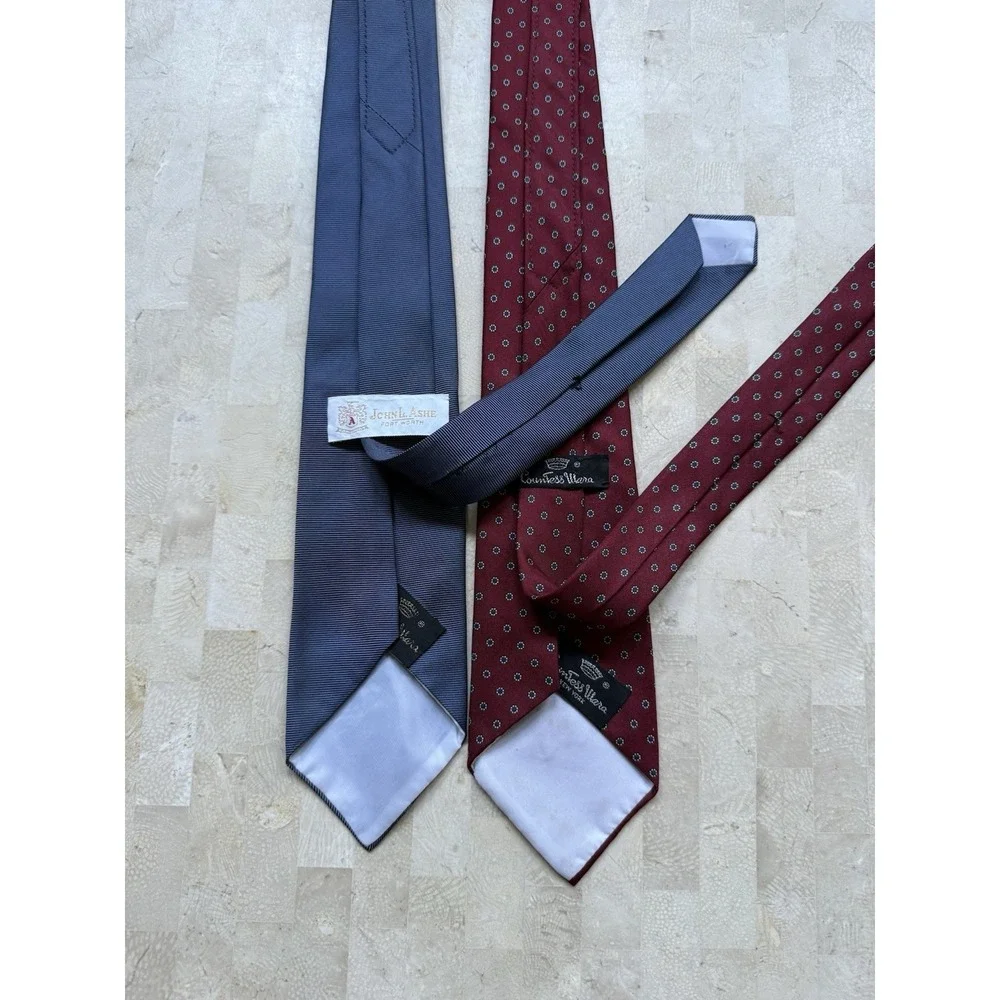 Vintage 70s Countess Mara Satin Blend Red and Blue Neckties Classic Career Tie